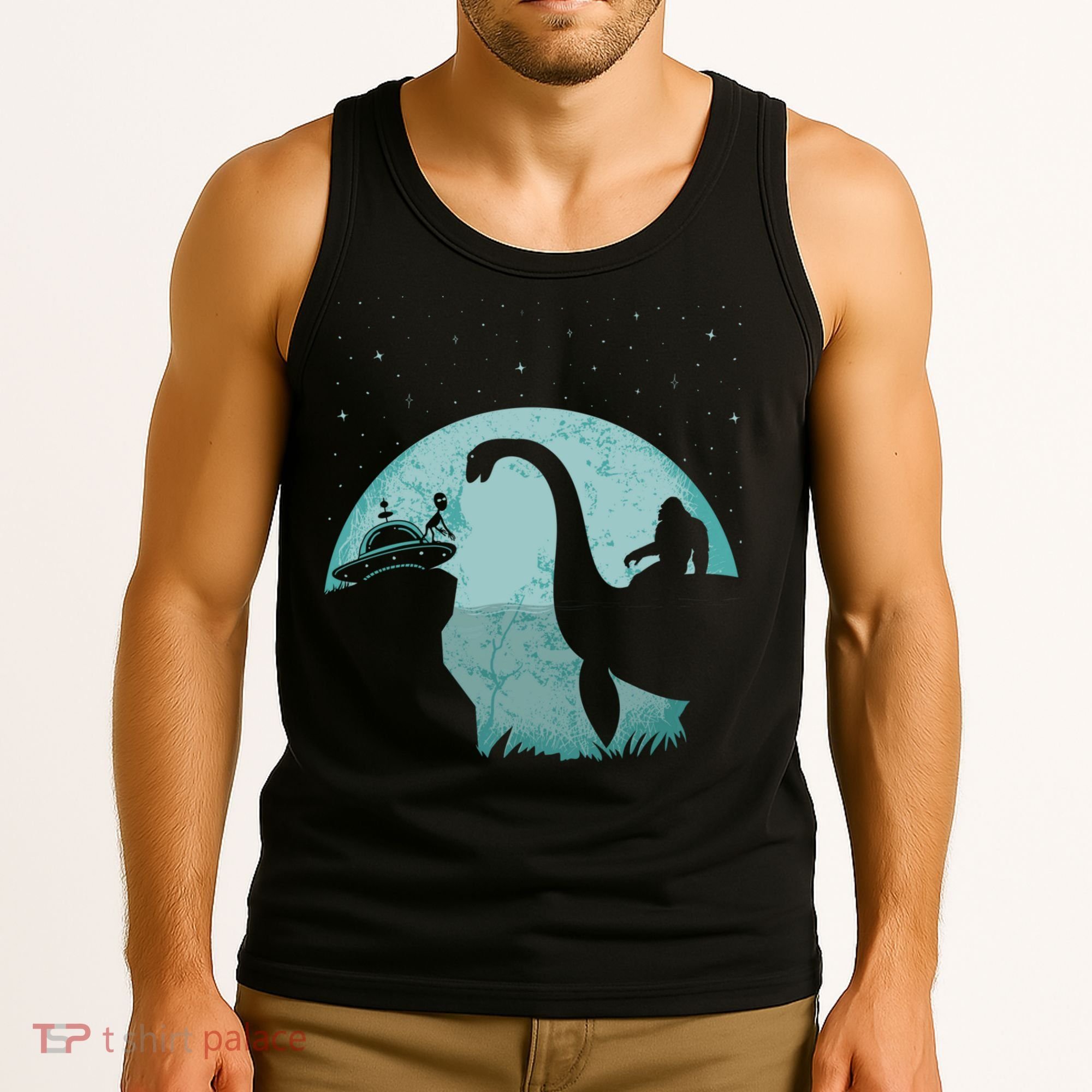 Bigfoot Riding Loch Ness Monster Sasquatch Ufo Abduction Tank Top