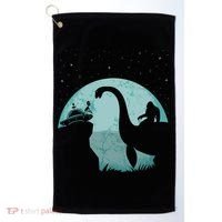 Bigfoot Riding Loch Ness Monster Sasquatch Ufo Abduction Golf Towel thumb 0
