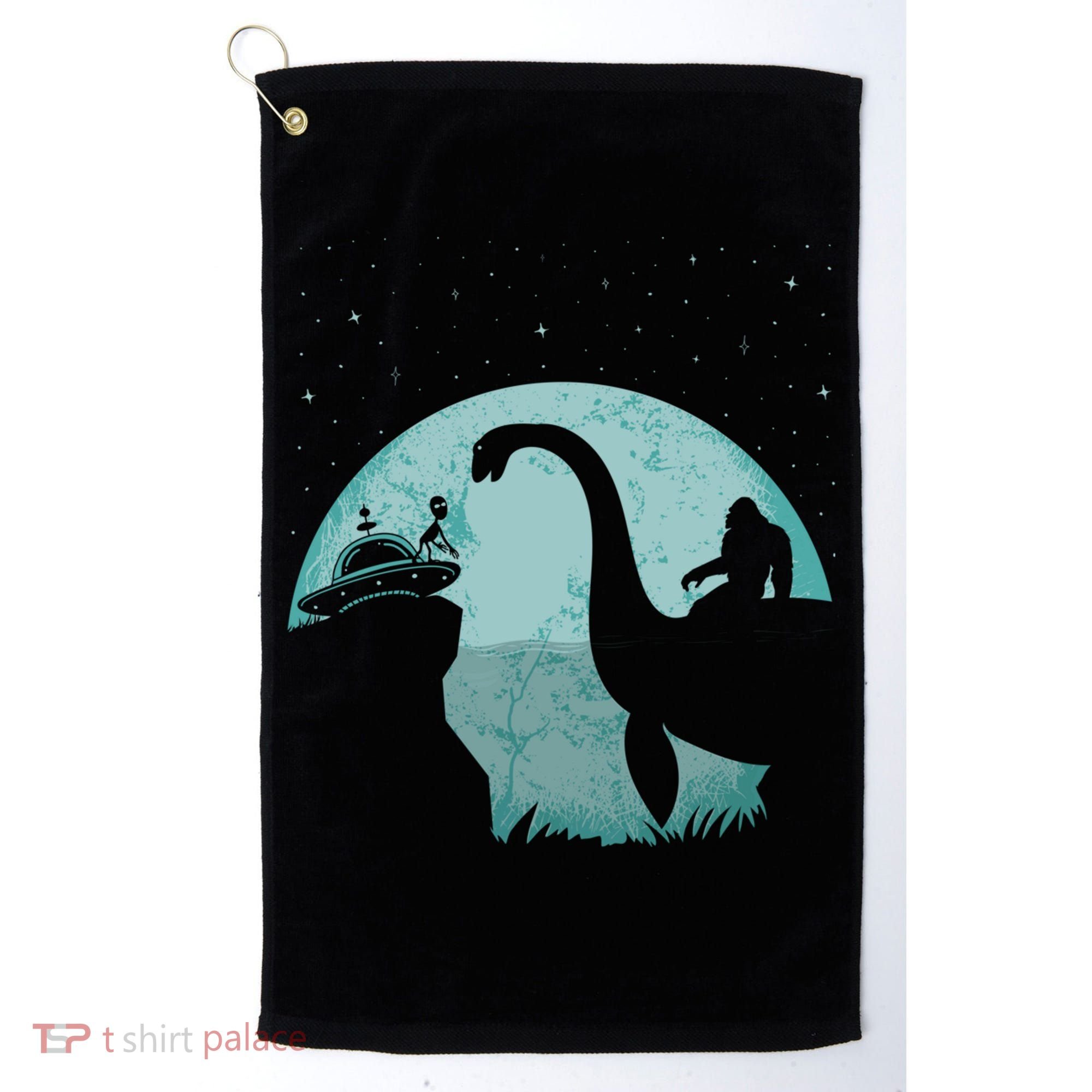 Bigfoot Riding Loch Ness Monster Sasquatch Ufo Abduction Golf Towel