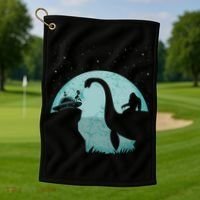 Bigfoot Riding Loch Ness Monster Sasquatch Ufo Abduction Golf Towel thumb 1