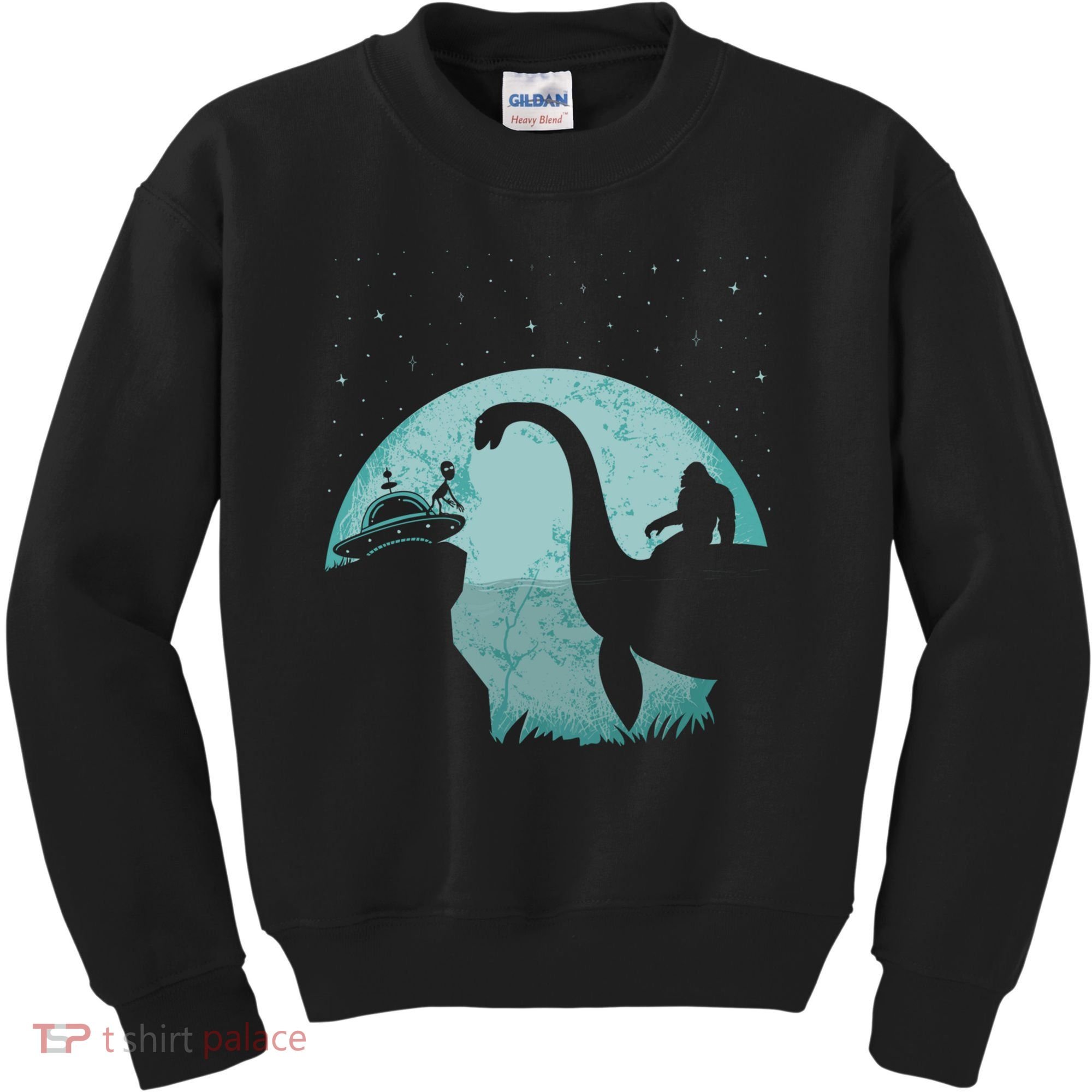 Bigfoot Riding Loch Ness Monster Sasquatch Ufo Abduction Kids Sweatshirt