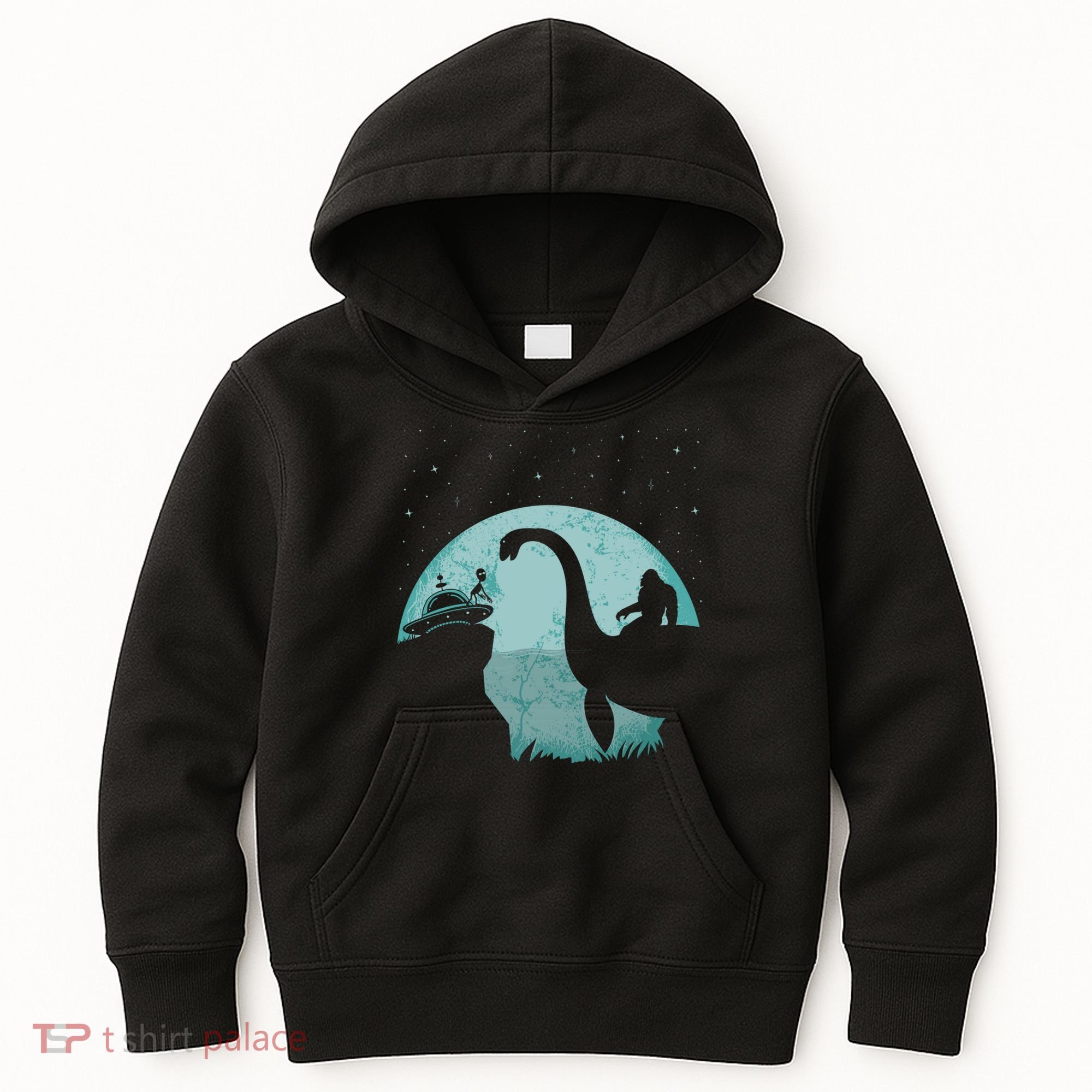Bigfoot Riding Loch Ness Monster Sasquatch Ufo Abduction Kids Hoodie