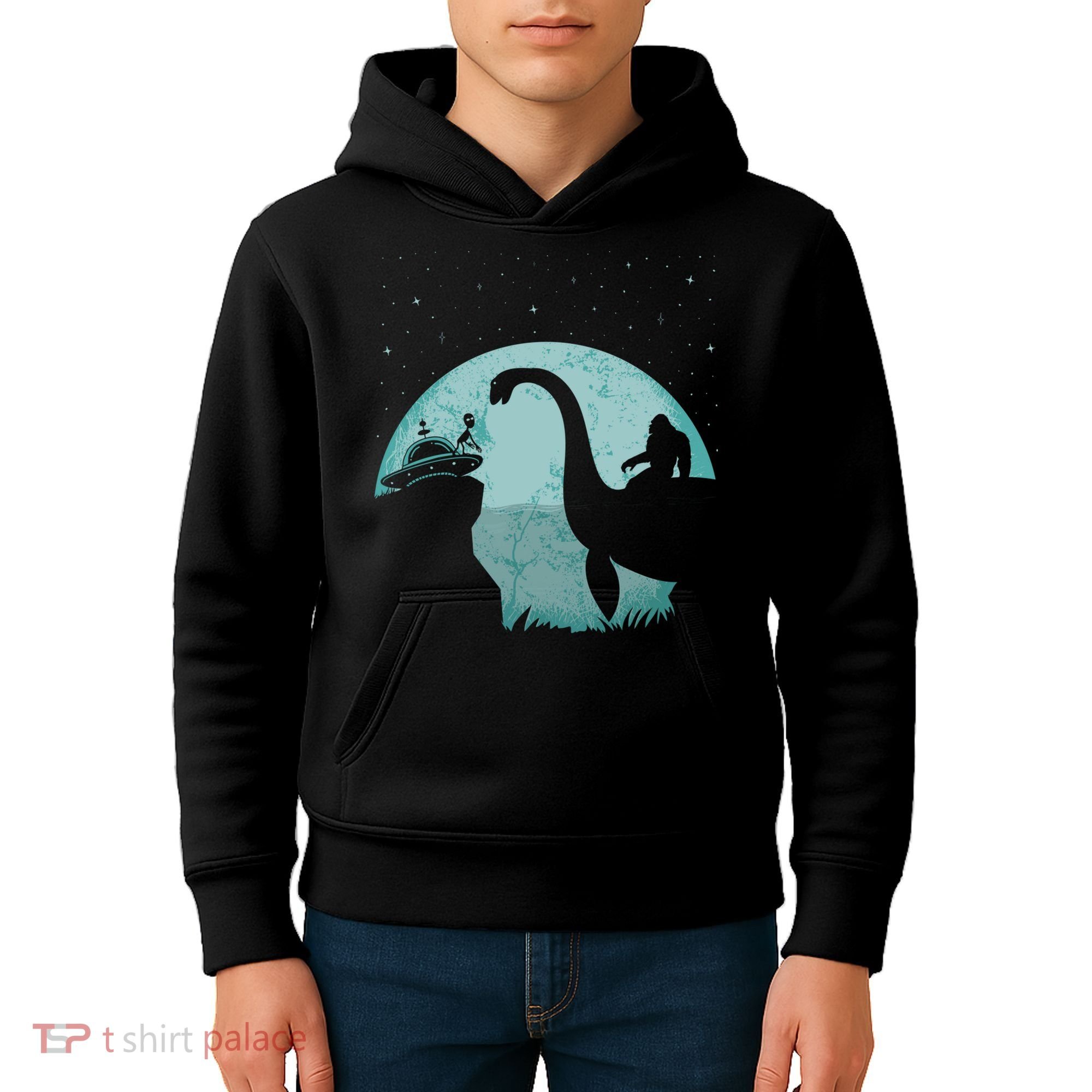 Bigfoot Riding Loch Ness Monster Sasquatch Ufo Abduction Kids Hoodie