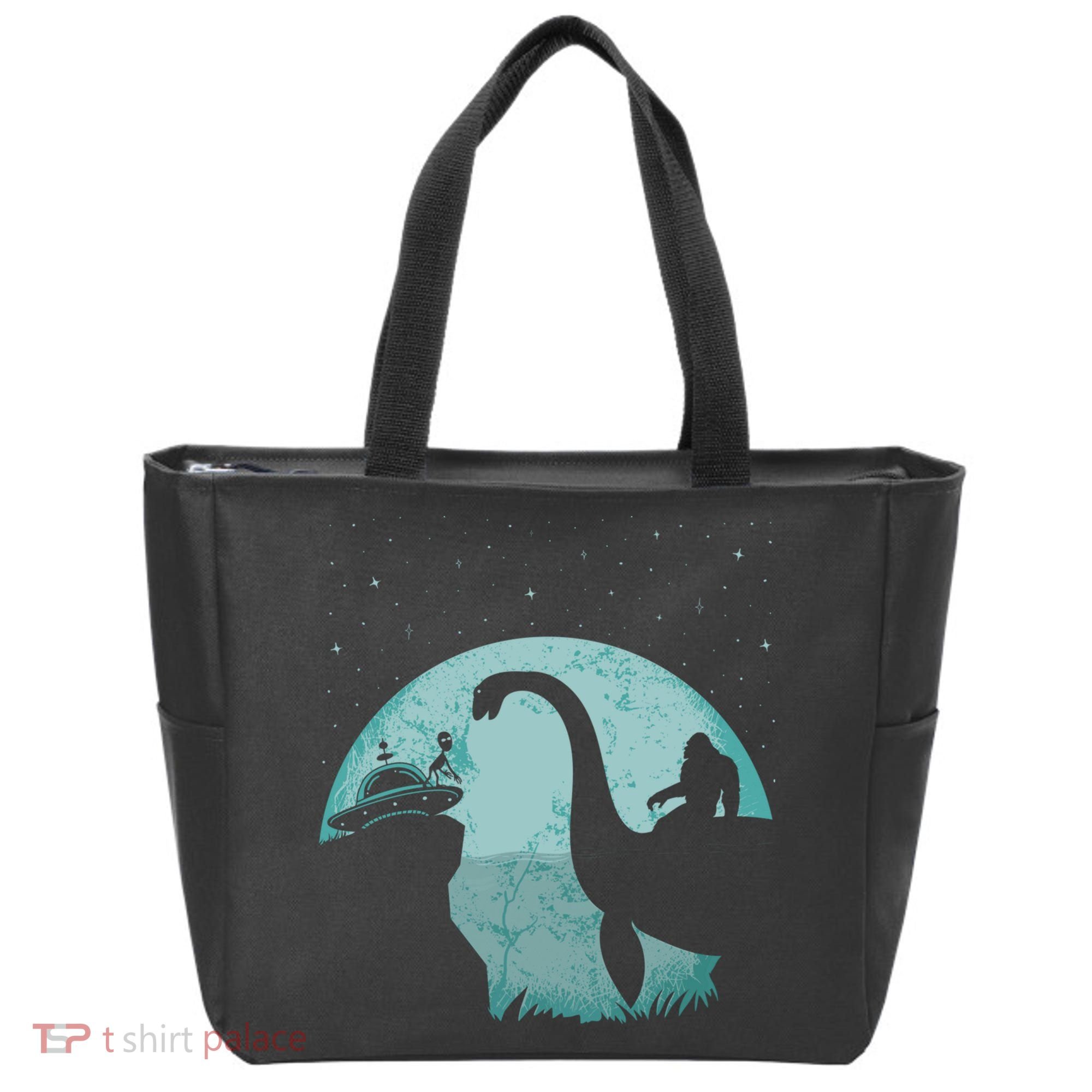 Bigfoot Riding Loch Ness Monster Sasquatch Ufo Abduction Tote Bag