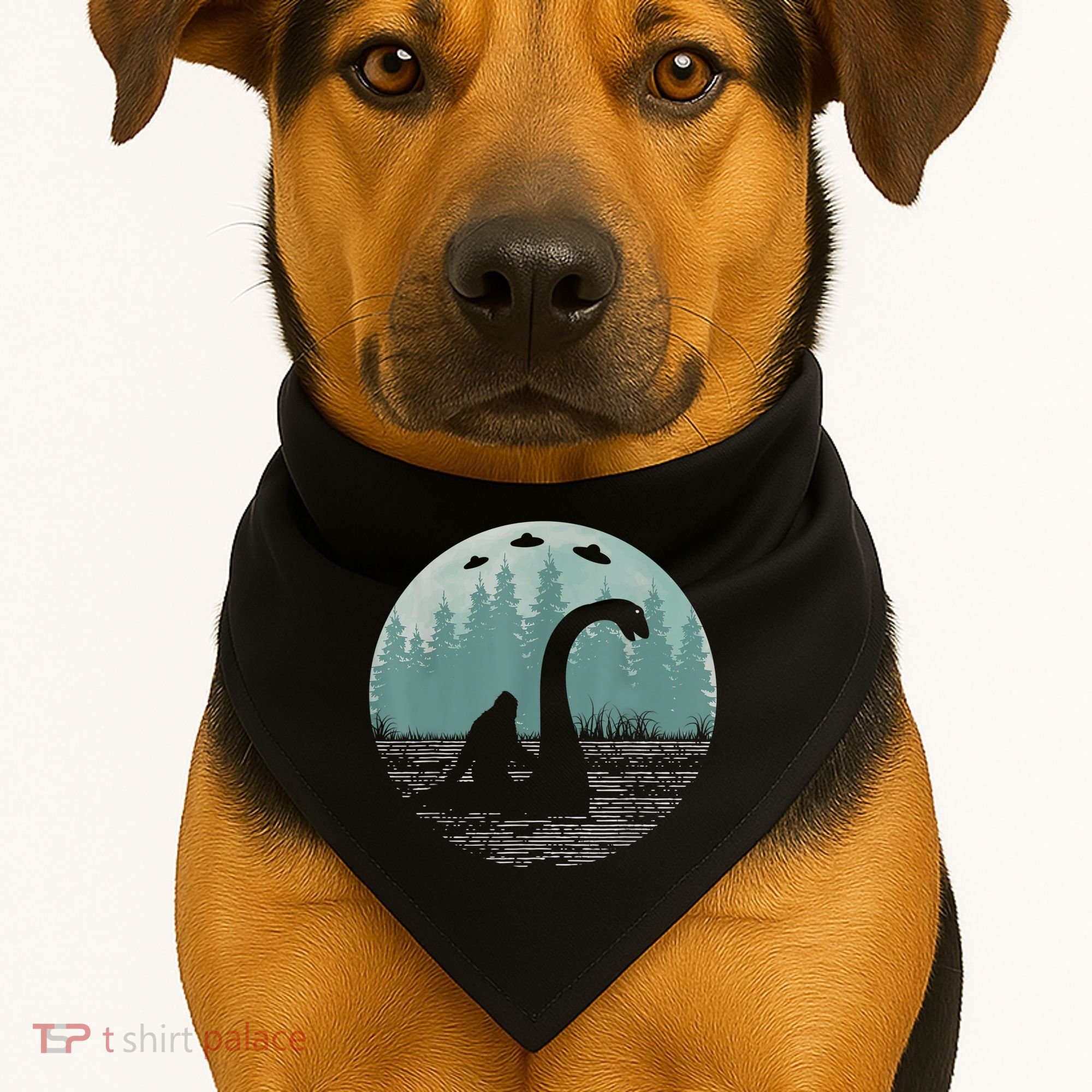 Bigfoot Riding Loch Ness Monster Nessie Funny Sasquatch Ufo USA-Made Doggie Bandana