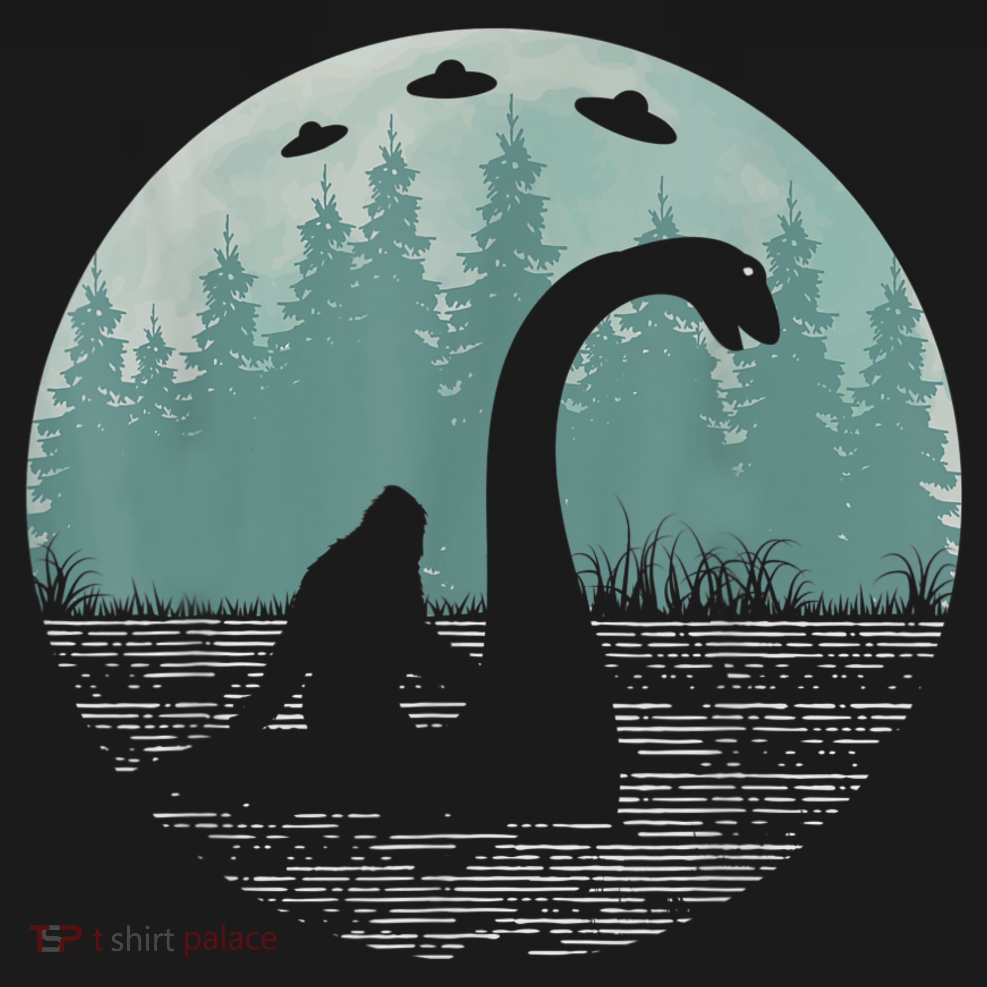 Bigfoot Riding Loch Ness Monster Nessie Funny Sasquatch Ufo USA-Made Doggie Bandana