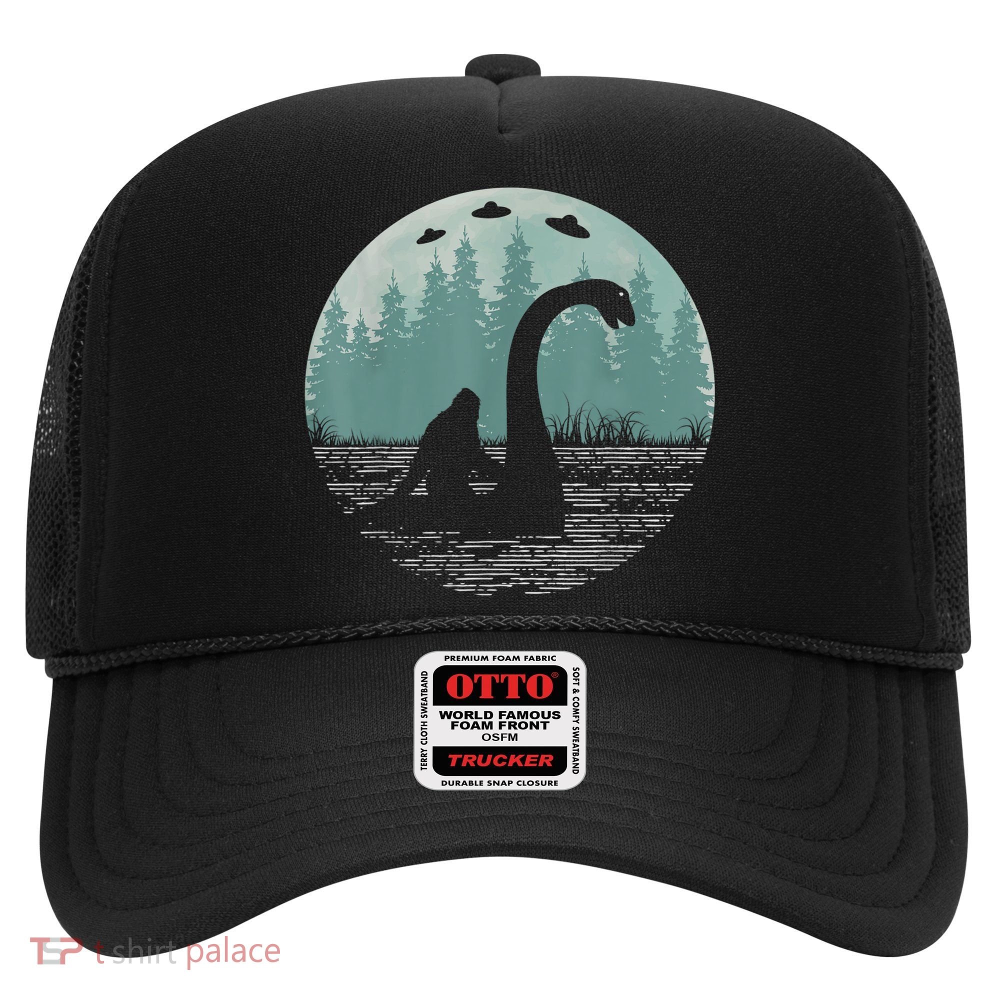 Bigfoot Riding Loch Ness Monster Nessie Funny Sasquatch Ufo Hat