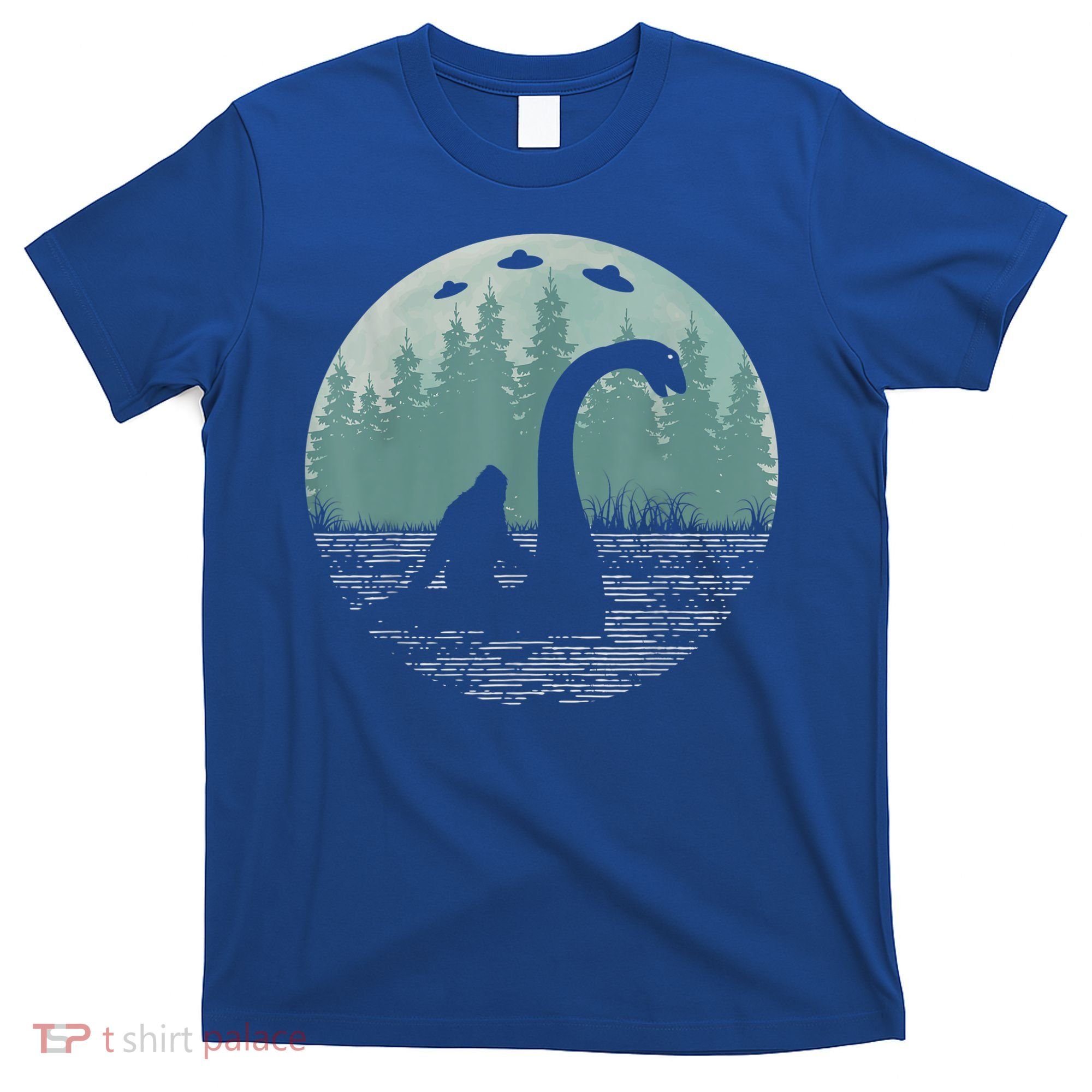 Bigfoot Riding Loch Ness Monster Nessie Funny Sasquatch Ufo T-Shirt
