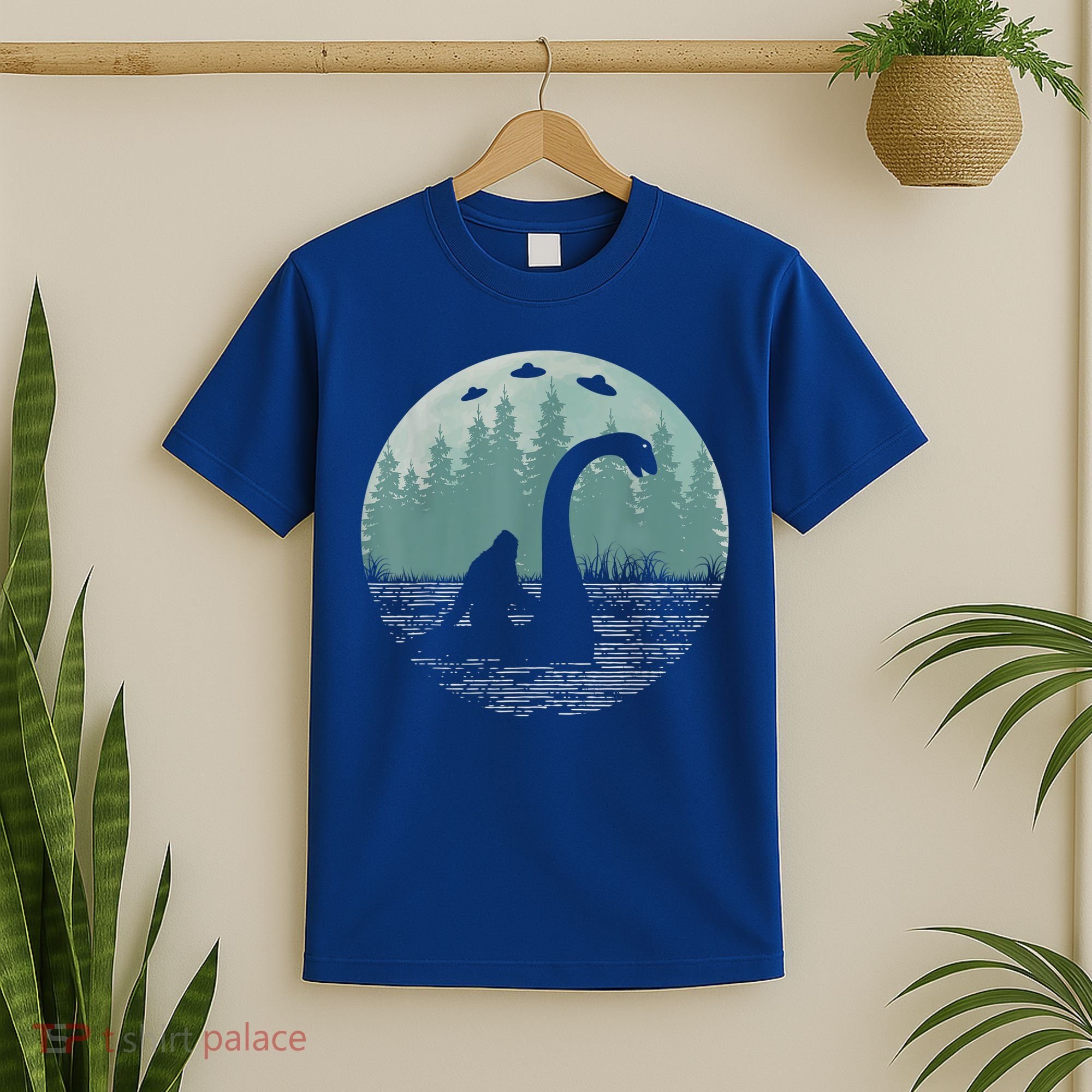 Bigfoot Riding Loch Ness Monster Nessie Funny Sasquatch Ufo T-Shirt