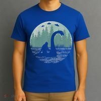 Bigfoot Riding Loch Ness Monster Nessie Funny Sasquatch Ufo T-Shirt thumb 3