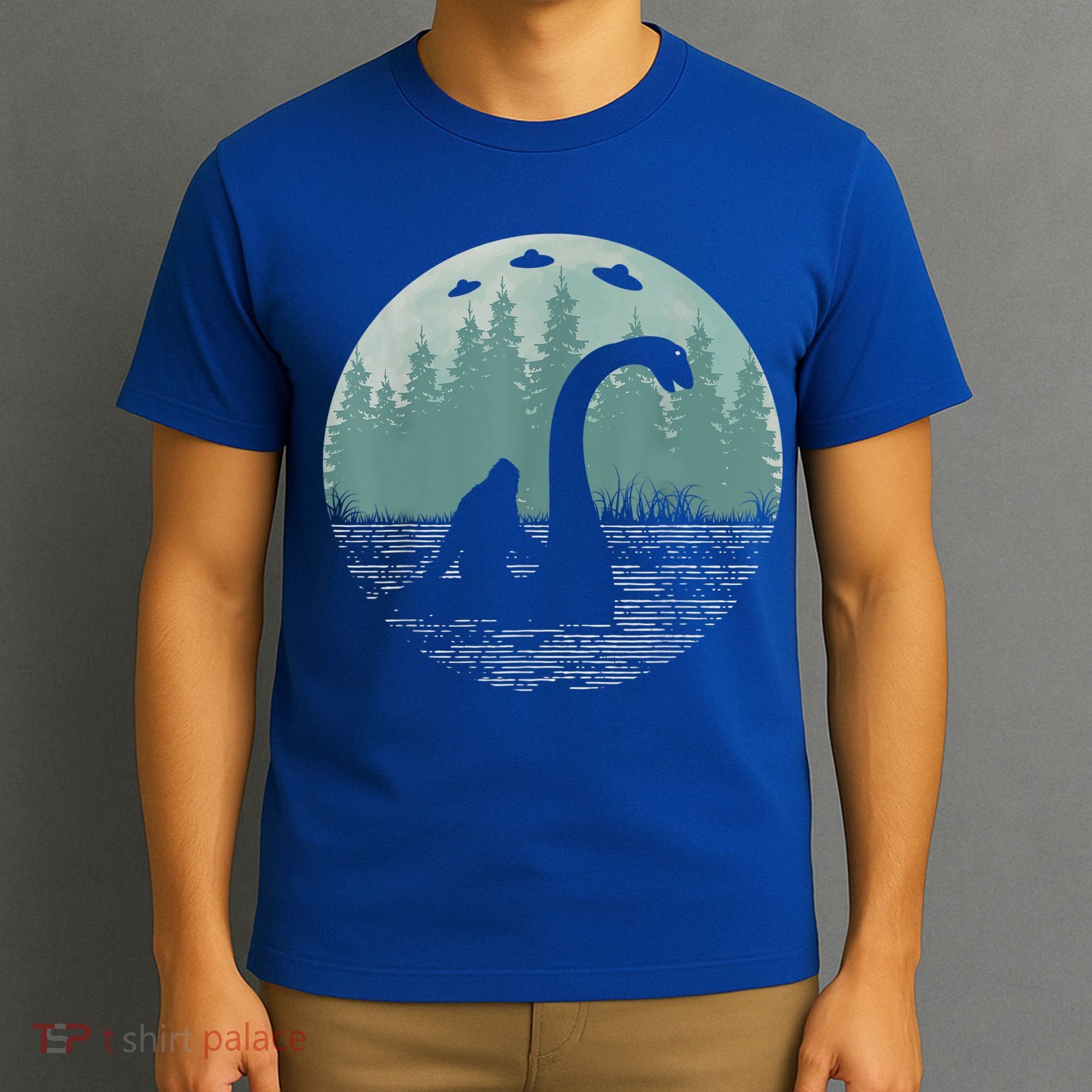 Bigfoot Riding Loch Ness Monster Nessie Funny Sasquatch Ufo T-Shirt