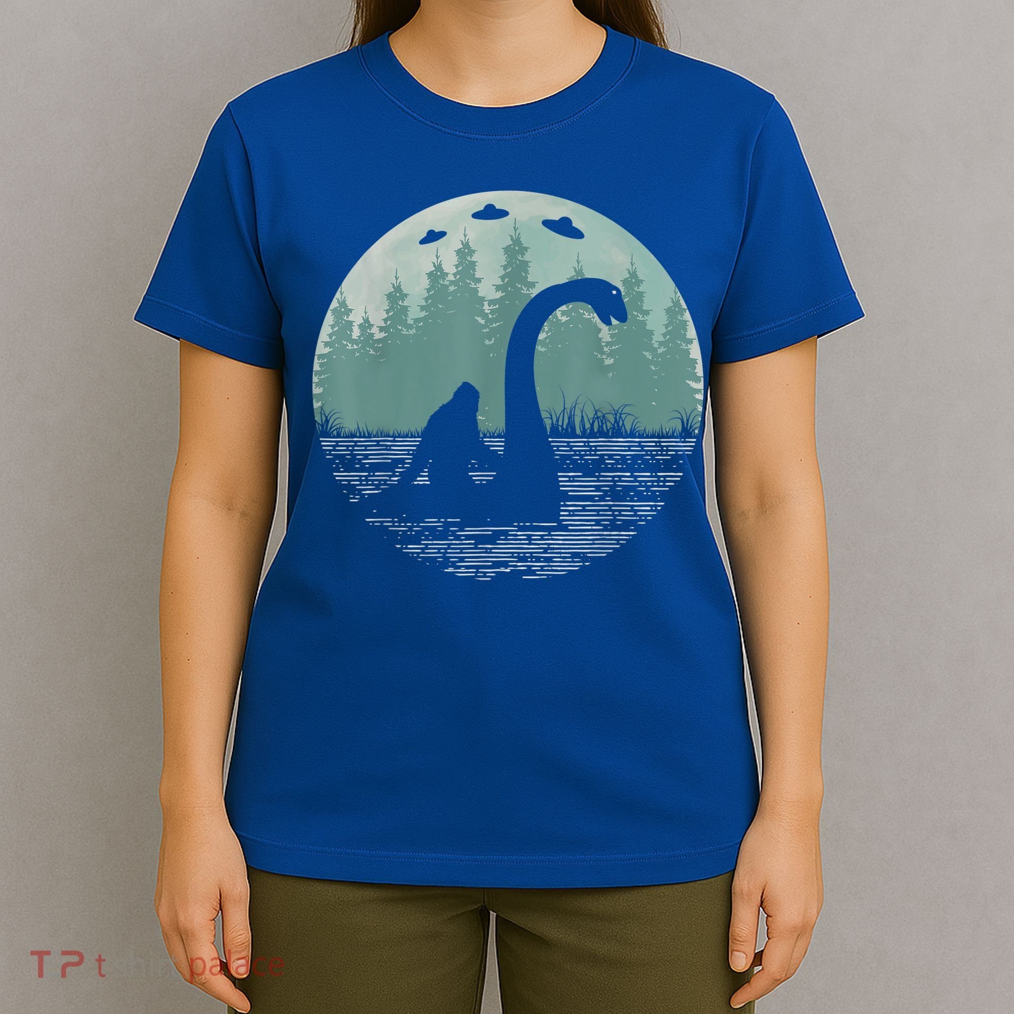 Bigfoot Riding Loch Ness Monster Nessie Funny Sasquatch Ufo T-Shirt