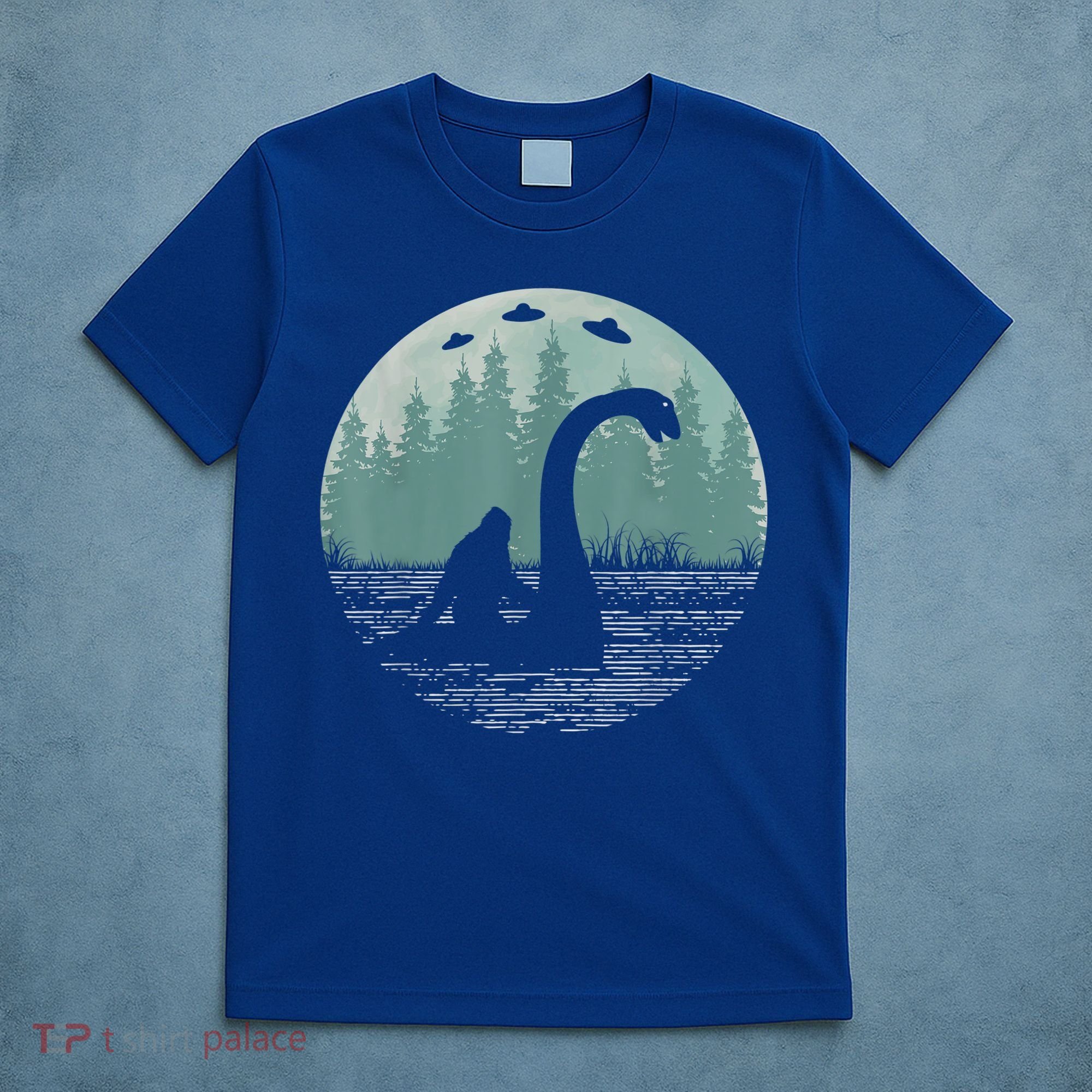 Bigfoot Riding Loch Ness Monster Nessie Funny Sasquatch Ufo T-Shirt