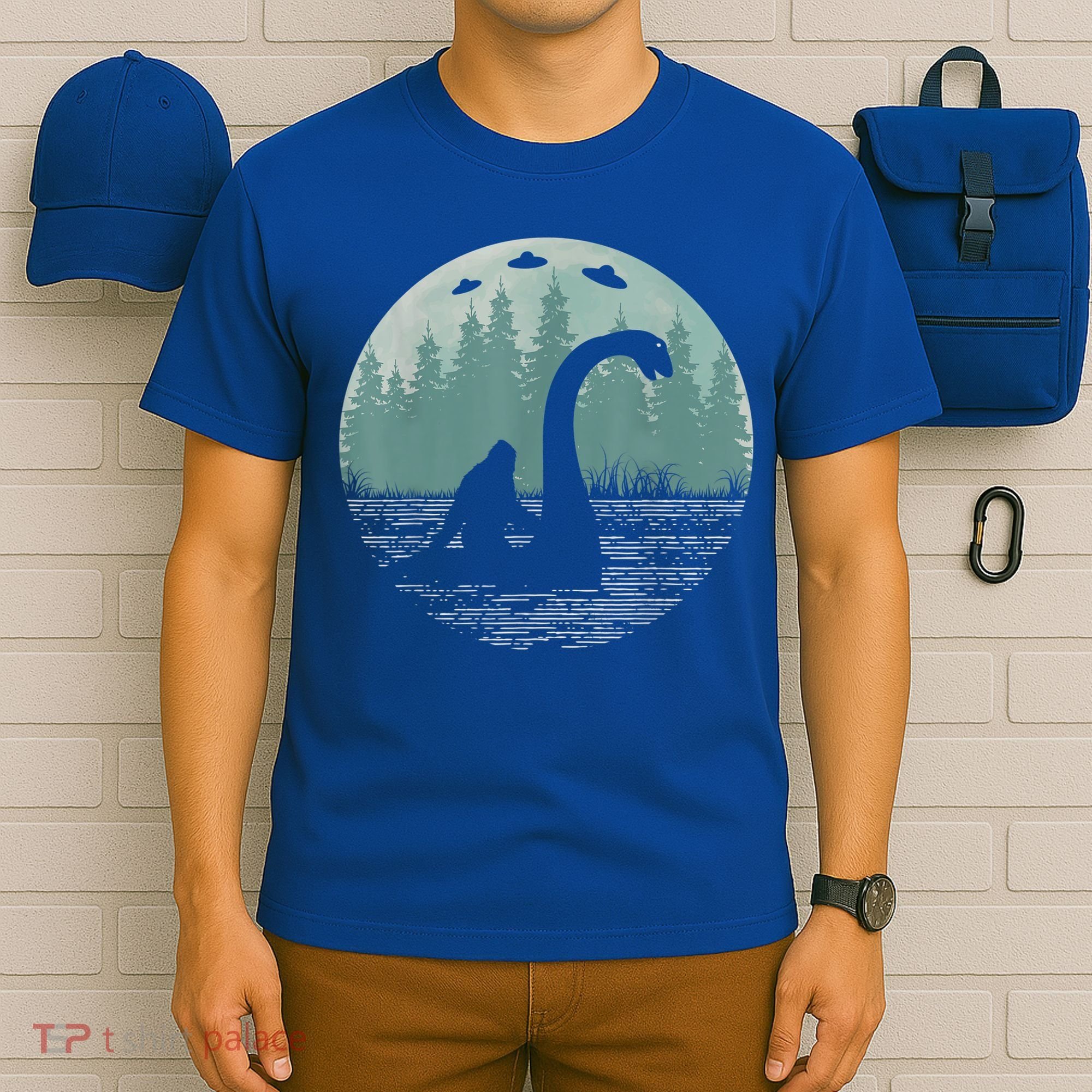 Bigfoot Riding Loch Ness Monster Nessie Funny Sasquatch Ufo T-Shirt