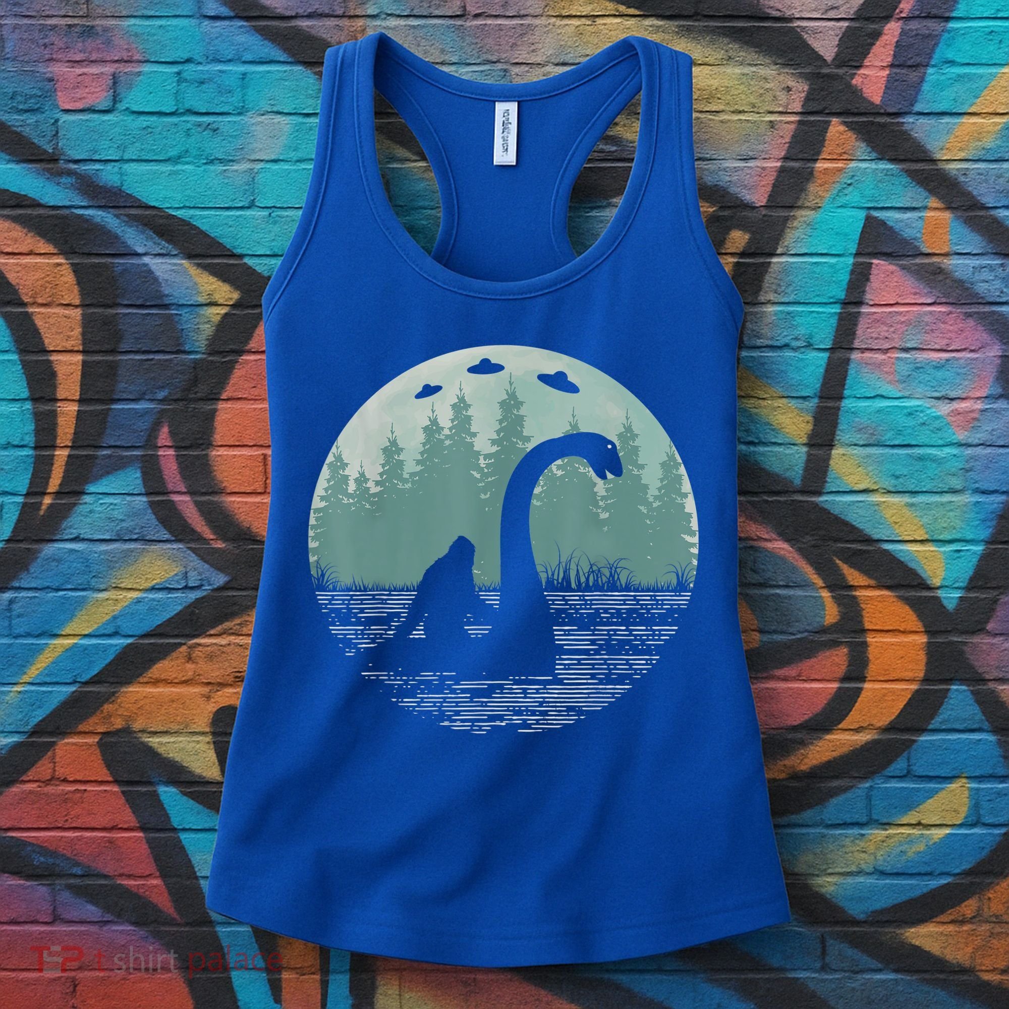 Bigfoot Riding Loch Ness Monster Nessie Funny Sasquatch Ufo Women's Tank Top