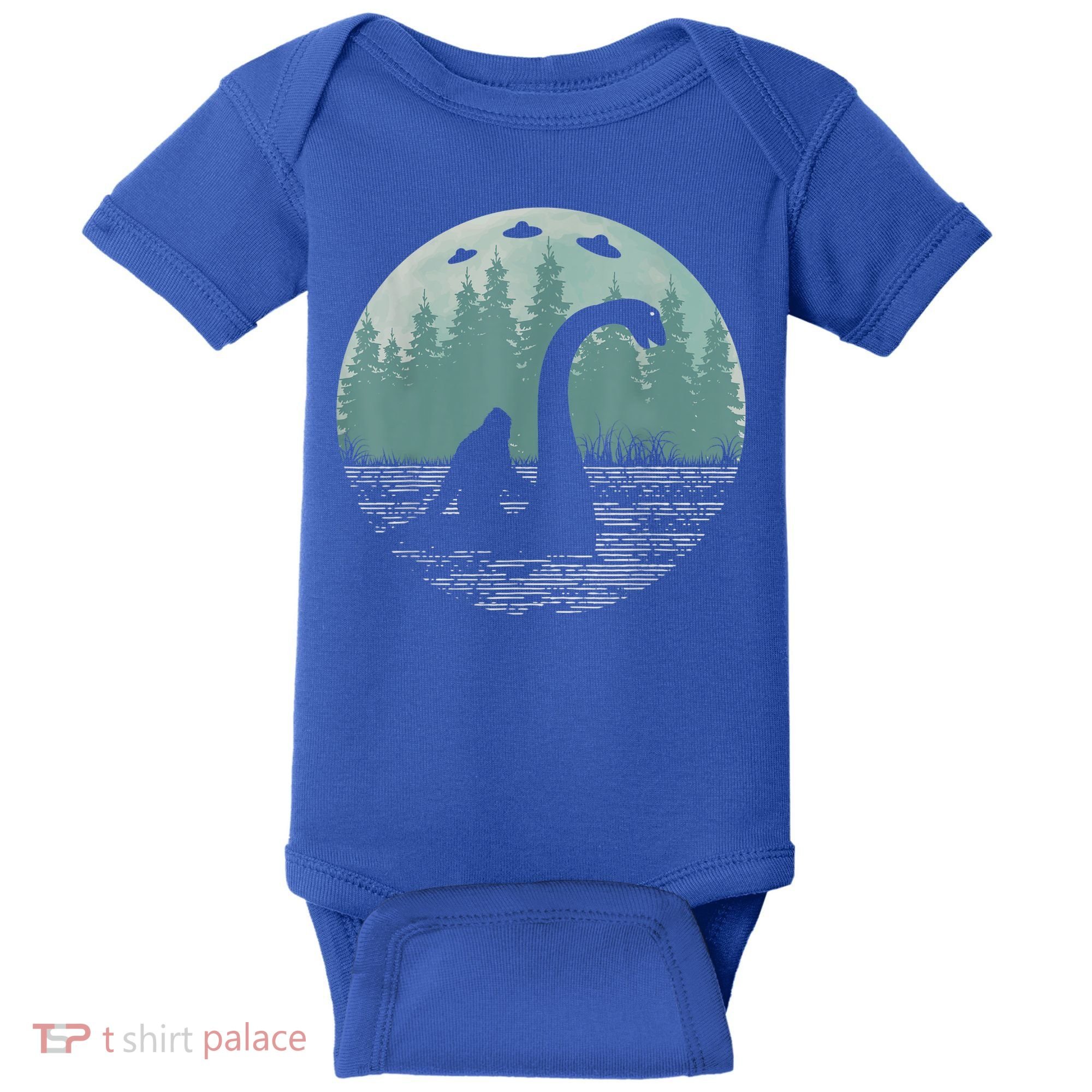 Bigfoot Riding Loch Ness Monster Nessie Funny Sasquatch Ufo Baby Bodysuit