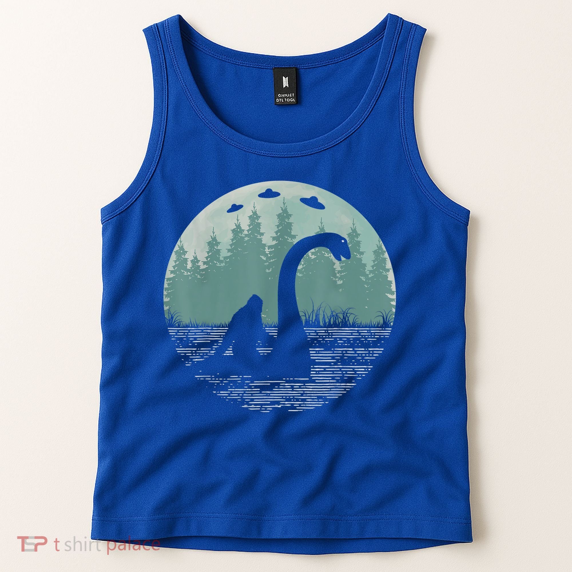 Bigfoot Riding Loch Ness Monster Nessie Funny Sasquatch Ufo Tank Top