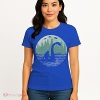 Bigfoot Riding Loch Ness Monster Nessie Funny Sasquatch Ufo Women's T-Shirt thumb 4