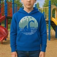 Bigfoot Riding Loch Ness Monster Nessie Funny Sasquatch Ufo Kids Hoodie thumb 2
