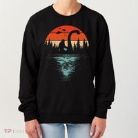 Bigfoot Riding Loch Ness Monster 80s Funny Sasquatch Nessie Women's Sweatshirt thumb 0