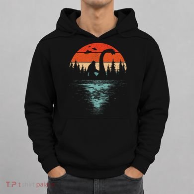 Bigfoot Riding Loch Ness Monster 80s Funny Sasquatch Nessie Hoodie