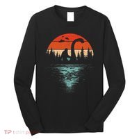 Bigfoot Riding Loch Ness Monster 80s Funny Sasquatch Nessie Long Sleeve Shirt thumb 0