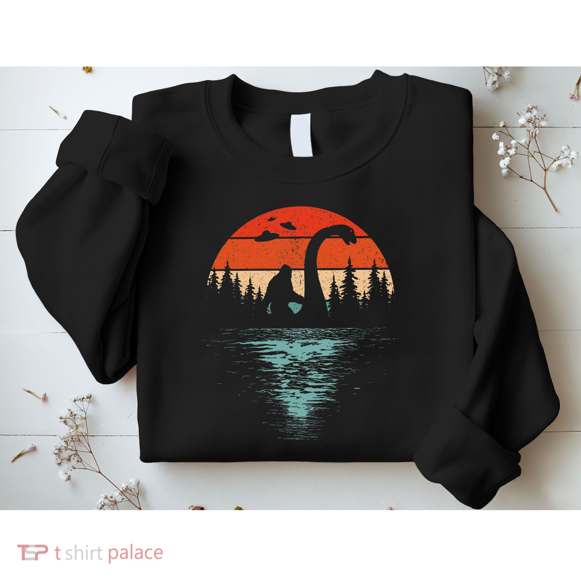 Bigfoot Riding Loch Ness Monster 80s Funny Sasquatch Nessie Sweatshirt