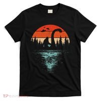 Bigfoot Riding Loch Ness Monster 80s Funny Sasquatch Nessie T-Shirt thumb 0