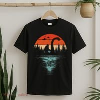 Bigfoot Riding Loch Ness Monster 80s Funny Sasquatch Nessie T-Shirt thumb 2