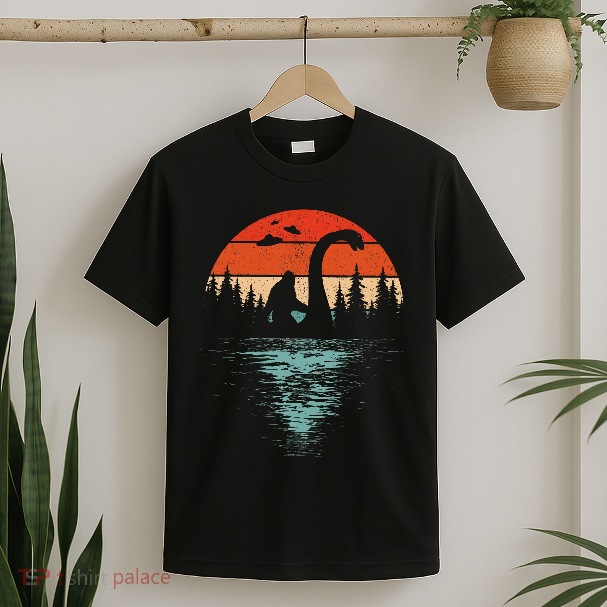 Bigfoot Riding Loch Ness Monster 80s Funny Sasquatch Nessie T-Shirt