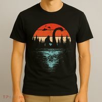 Bigfoot Riding Loch Ness Monster 80s Funny Sasquatch Nessie T-Shirt thumb 3