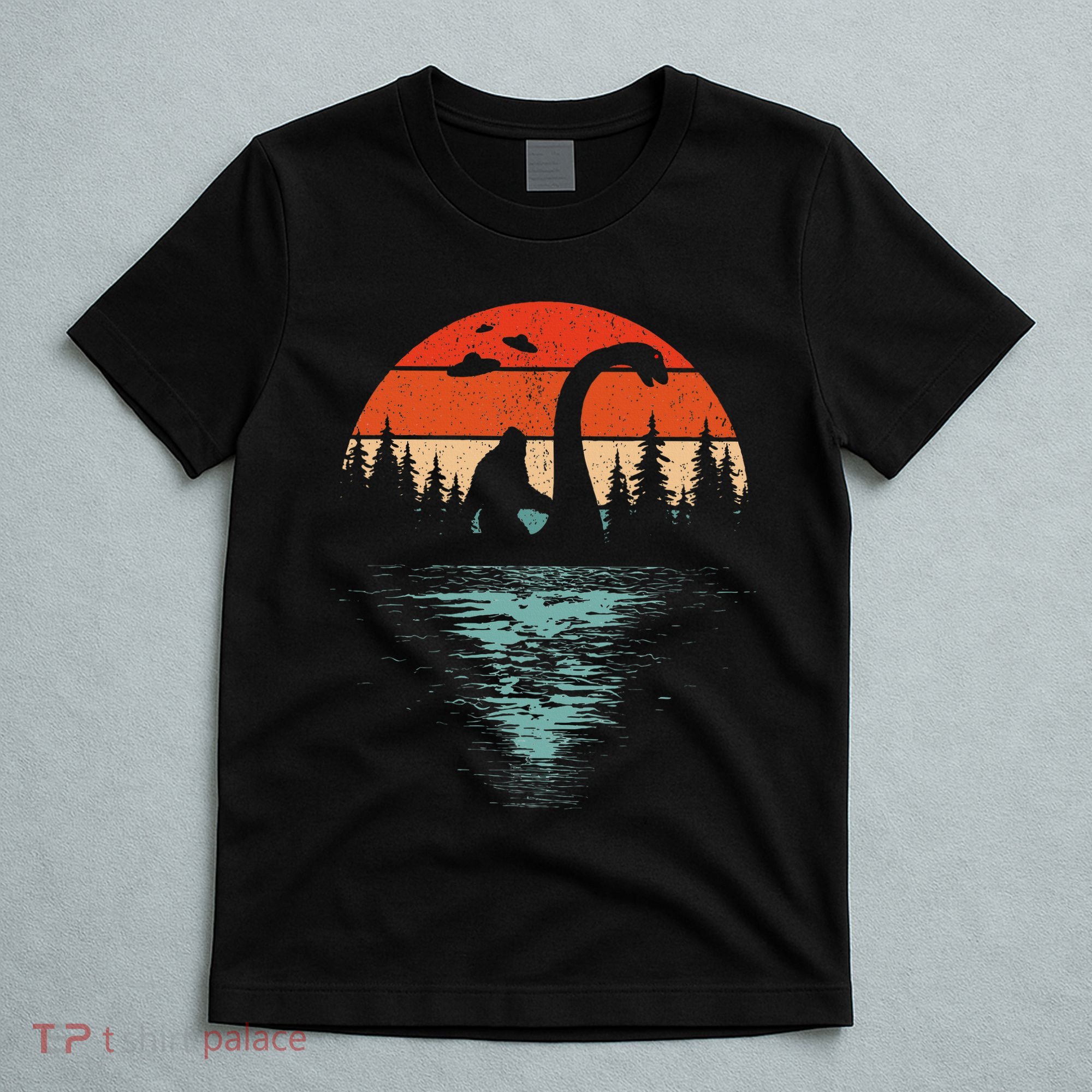 Bigfoot Riding Loch Ness Monster 80s Funny Sasquatch Nessie T-Shirt