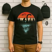 Bigfoot Riding Loch Ness Monster 80s Funny Sasquatch Nessie T-Shirt thumb 6