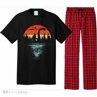 Bigfoot Riding Loch Ness Monster 80s Funny Sasquatch Nessie Pajama Set thumb 0