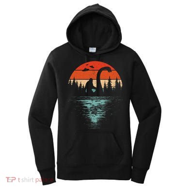 Bigfoot Riding Loch Ness Monster 80s Funny Sasquatch Nessie Women's Hoodie