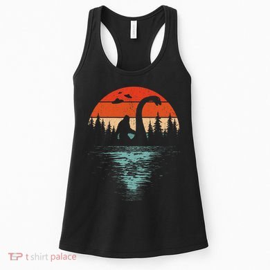 Bigfoot Riding Loch Ness Monster 80s Funny Sasquatch Nessie Women's Tank Top