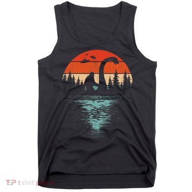Bigfoot Riding Loch Ness Monster 80s Funny Sasquatch Nessie Tank Top