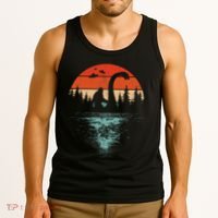 Bigfoot Riding Loch Ness Monster 80s Funny Sasquatch Nessie Tank Top thumb 3