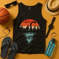 Bigfoot Riding Loch Ness Monster 80s Funny Sasquatch Nessie Tank Top thumb 4