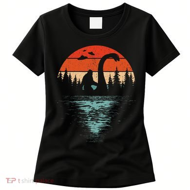 Bigfoot Riding Loch Ness Monster 80s Funny Sasquatch Nessie Women's T-Shirt