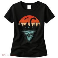 Bigfoot Riding Loch Ness Monster 80s Funny Sasquatch Nessie Women's T-Shirt thumb 0