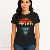Bigfoot Riding Loch Ness Monster 80s Funny Sasquatch Nessie Women's T-Shirt thumb 4