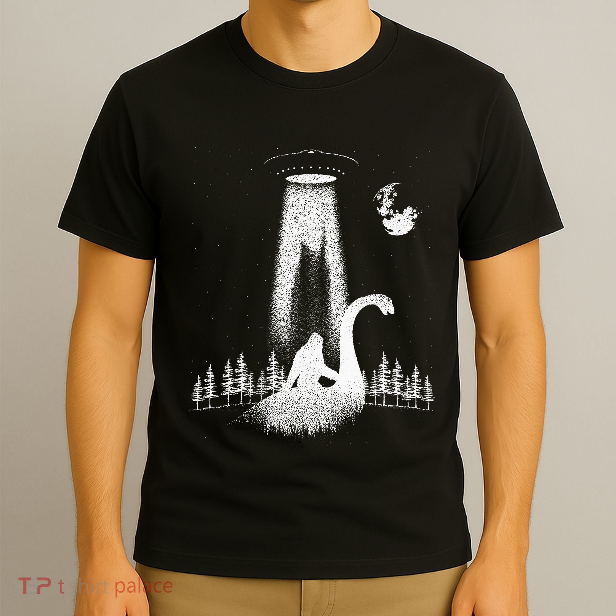 Bigfoot Riding Loch Ness Monster Nessie Funny Sasquatch Ufo T-Shirt