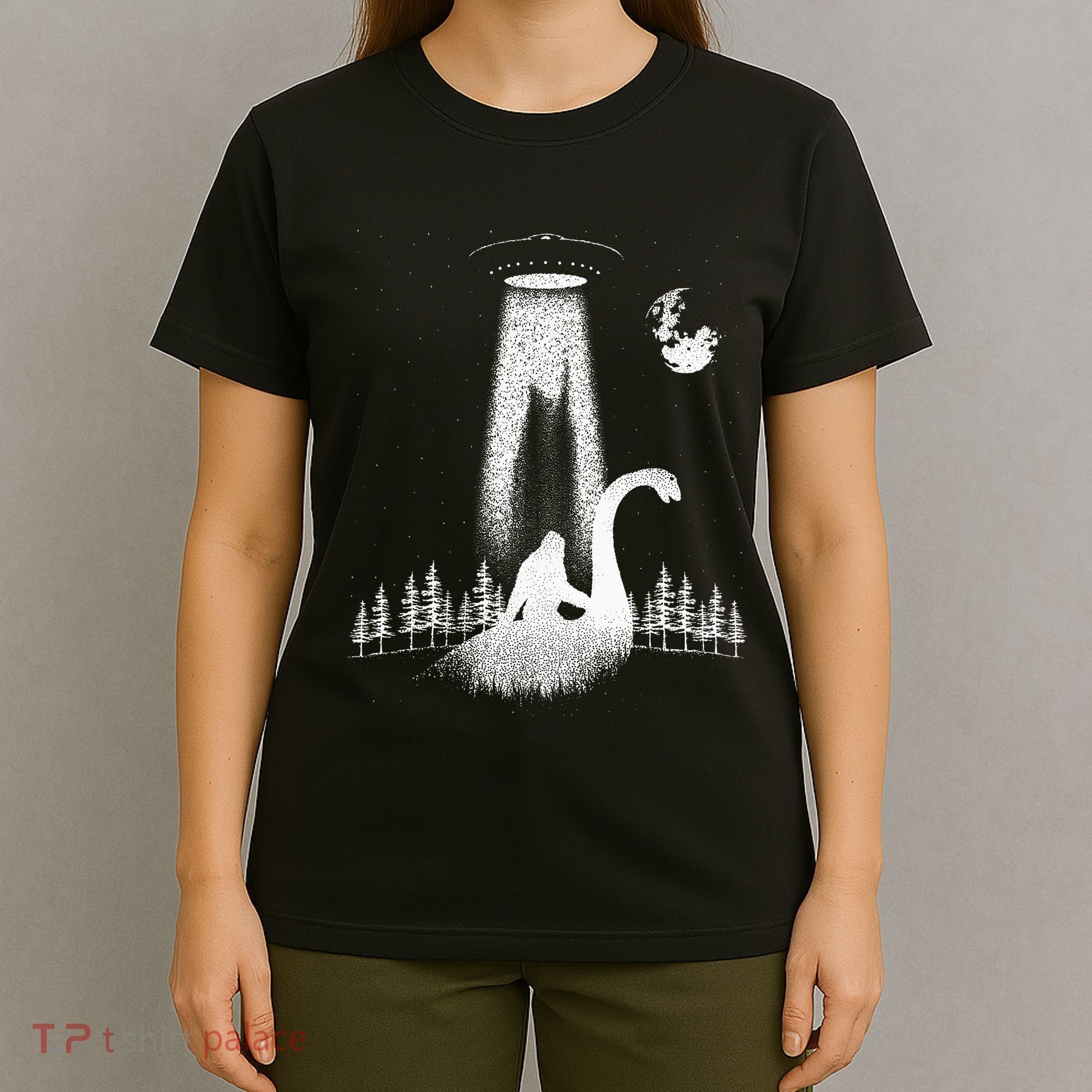 Bigfoot Riding Loch Ness Monster Nessie Funny Sasquatch Ufo T-Shirt