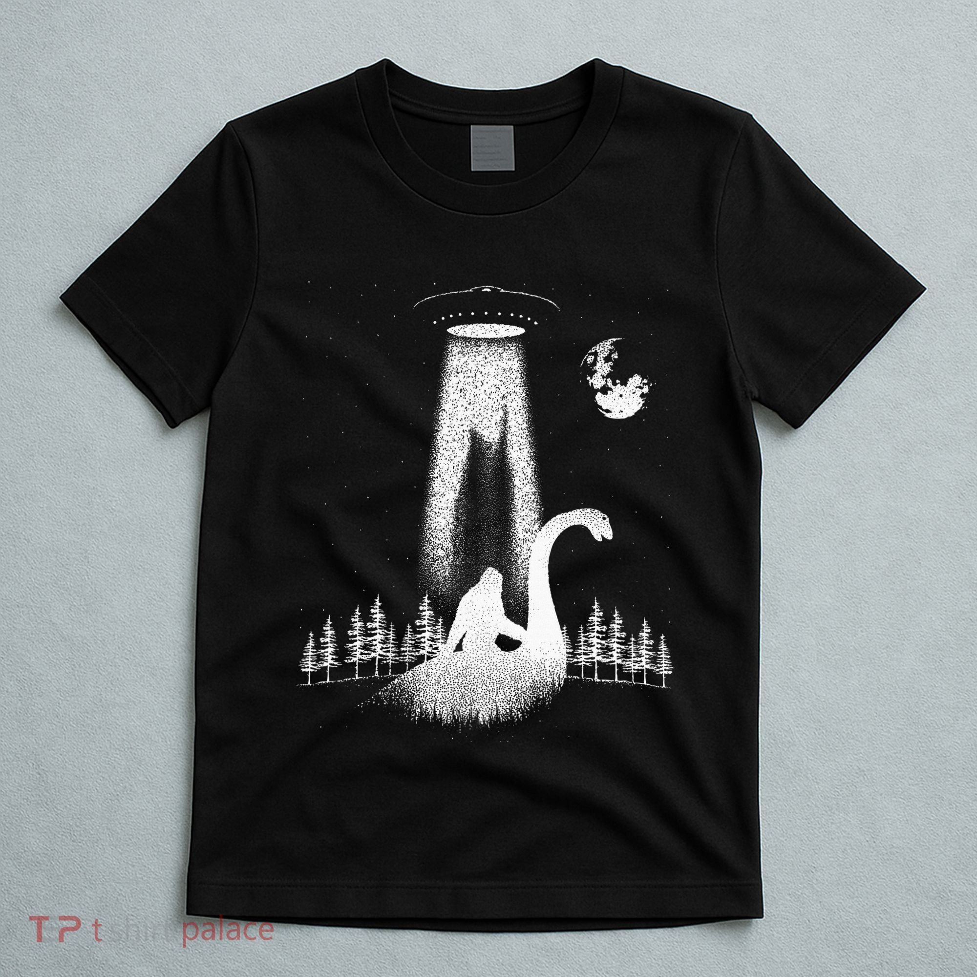Bigfoot Riding Loch Ness Monster Nessie Funny Sasquatch Ufo T-Shirt