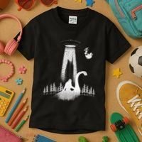 Bigfoot Riding Loch Ness Monster Nessie Funny Sasquatch Ufo Kids T-Shirt thumb 3