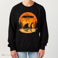 Bigfoot Riding Loch Ness Alien Ship UFO Moon Halloween Women's Sweatshirt thumb 0