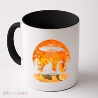 Bigfoot Riding Loch Ness Alien Ship UFO Moon Halloween Coffee Mug thumb 0