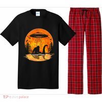 Bigfoot Riding Loch Ness Alien Ship UFO Moon Halloween Pajama Set thumb 0