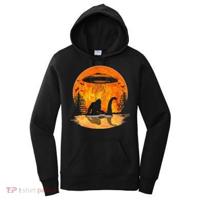 Bigfoot Riding Loch Ness Alien Ship UFO Moon Halloween Women's Hoodie